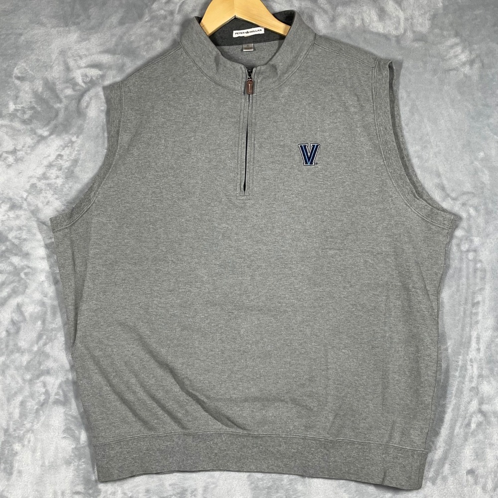Peter Millar Villanova University Quarter Zip Vest Mens XL Gray Cotton Knit